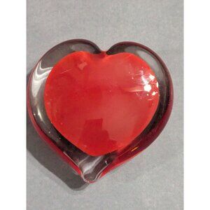 Red Heart Studio Art Glass Hand Blown Paperweight Clear Glass Border 4”